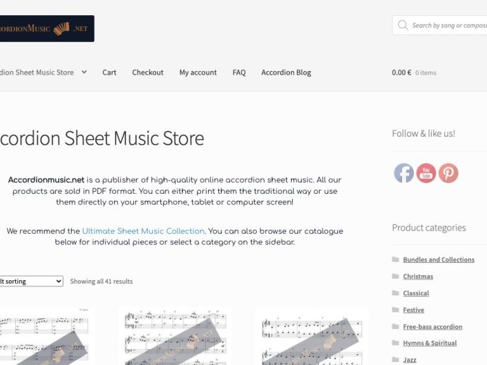 The shop page of Accordionmusic.net sheet music site