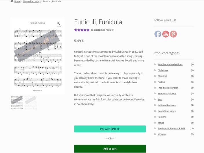 "Funiculi, Funicula" product page at Accordionmusic.net